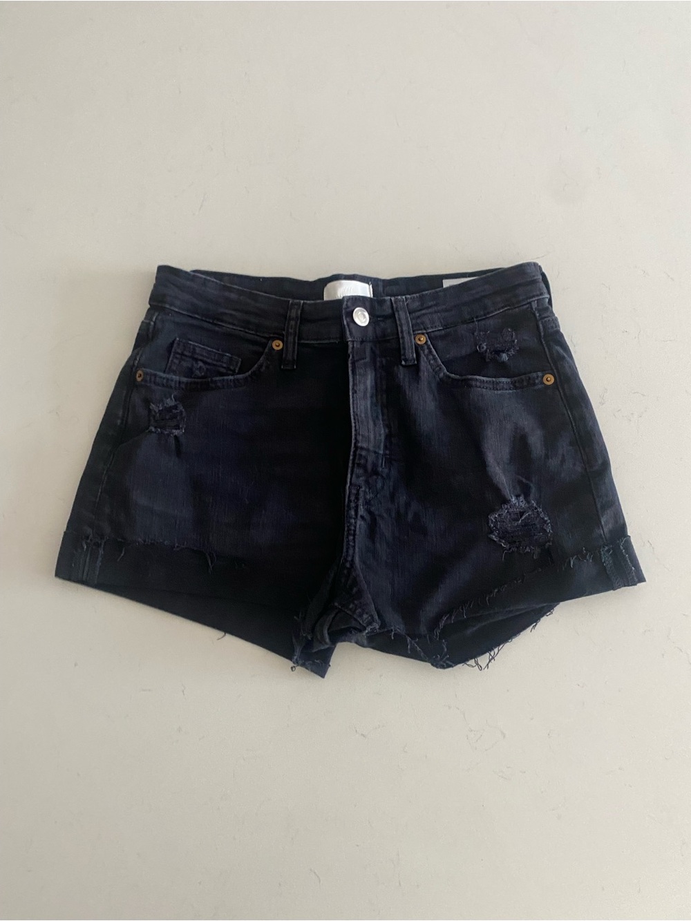 H&M Black Distressed Denim Cutoff Shorts